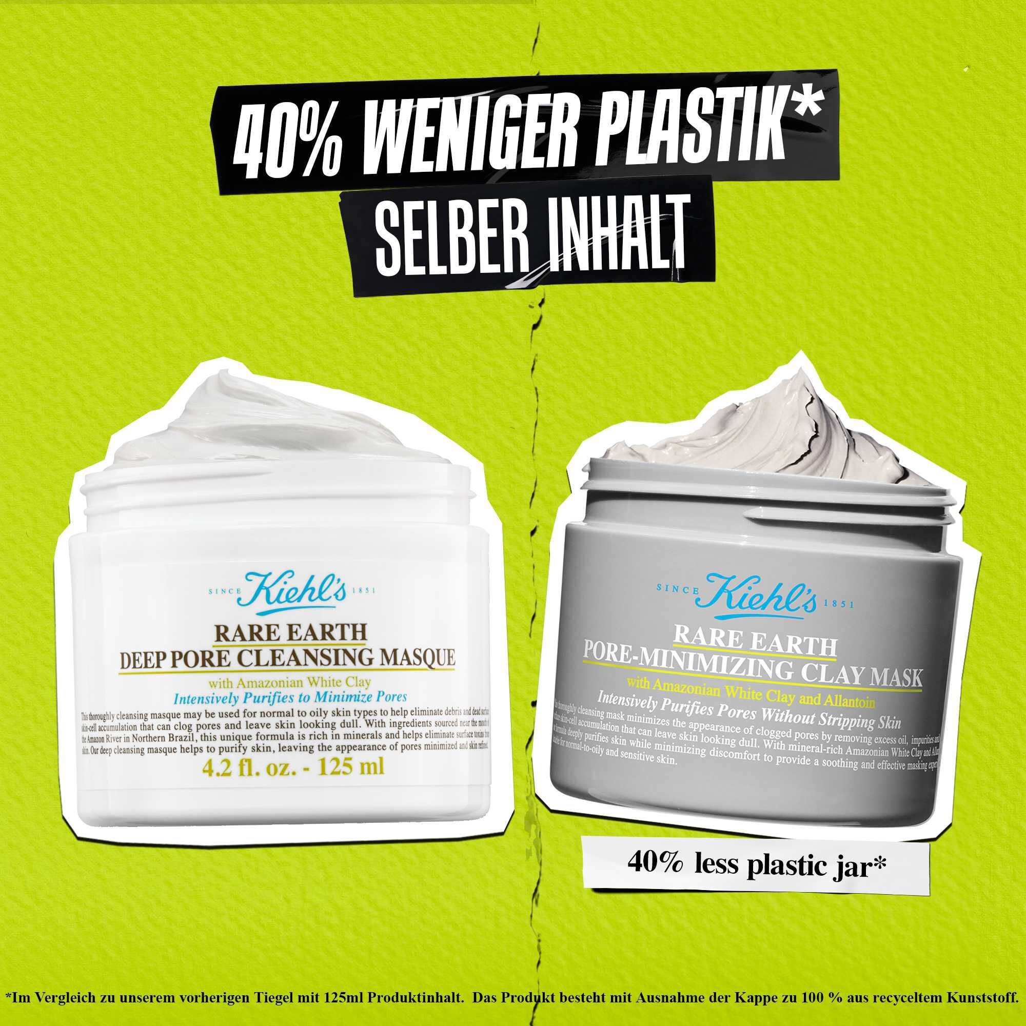 Enthalt Amazonische Weiße Tonerde aus fairem Handel, eine zu 96 % biologisch abbaubare Formel und Tiegel aus 30 % PCR-Kunststoff