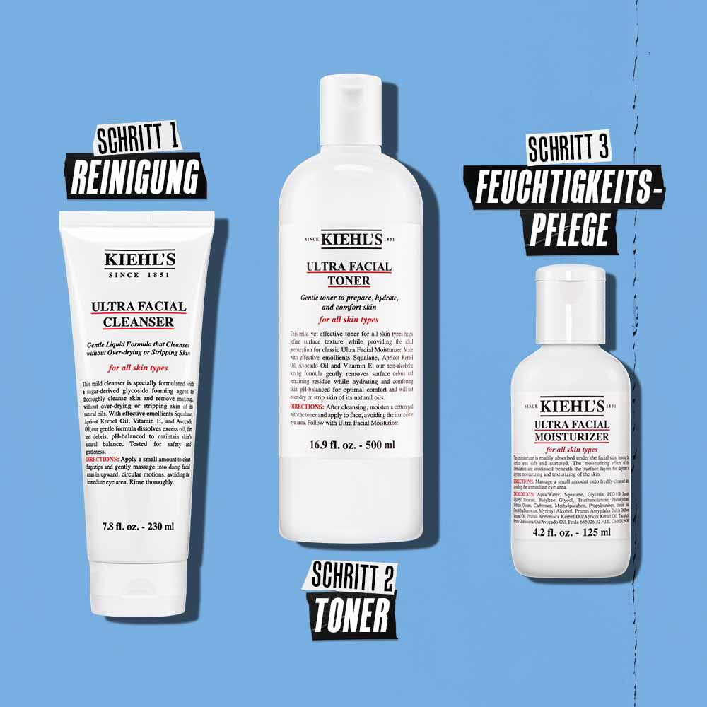 Model, das eine Flasche Kiehl's Ultra Facial Moisturizer an die Lippen druckt