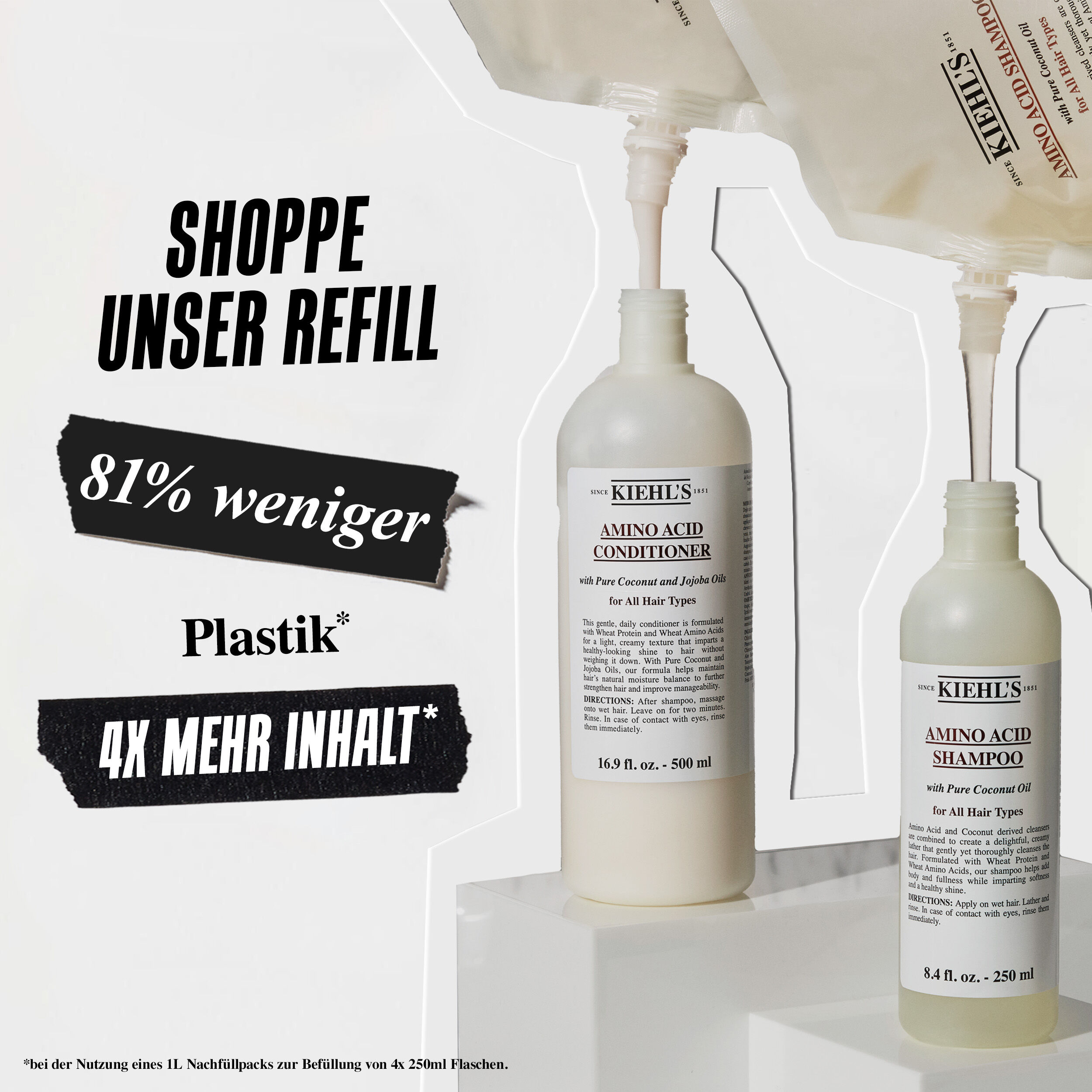 Kiehl's Aminosaure-Conditioner-Flaschen in Großen von 2,5 fl. oz. – 75 ml bis 33,8 fl. oz. – 1 L