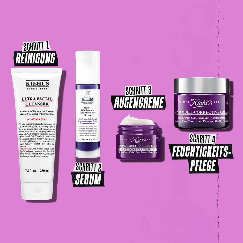 Routine-Illustration mit Super Multi-Corrective – Reinigen, Pflegen, Augenpartie pflegen, Hydratisieren & Korrigieren