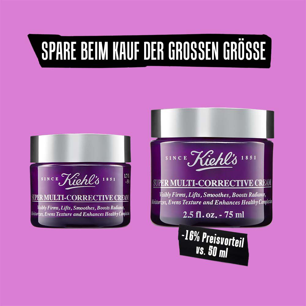 Model tragt die Kiehl's Super Multi-Corrective Cream auf die Wange auf