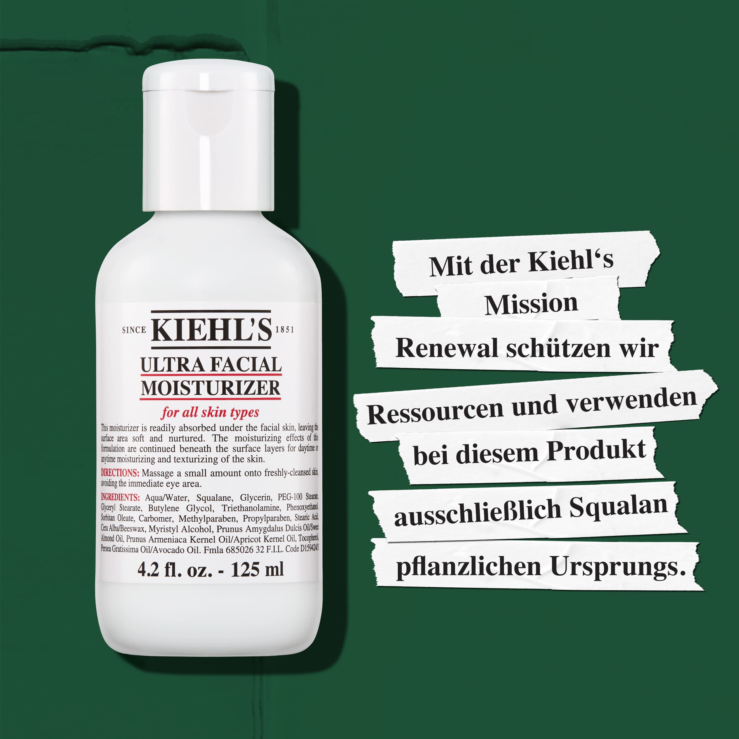 Illustration der Kiehl's Ultra Facial Moisturizer Routine – Reinigen, Klaren, Pflegen