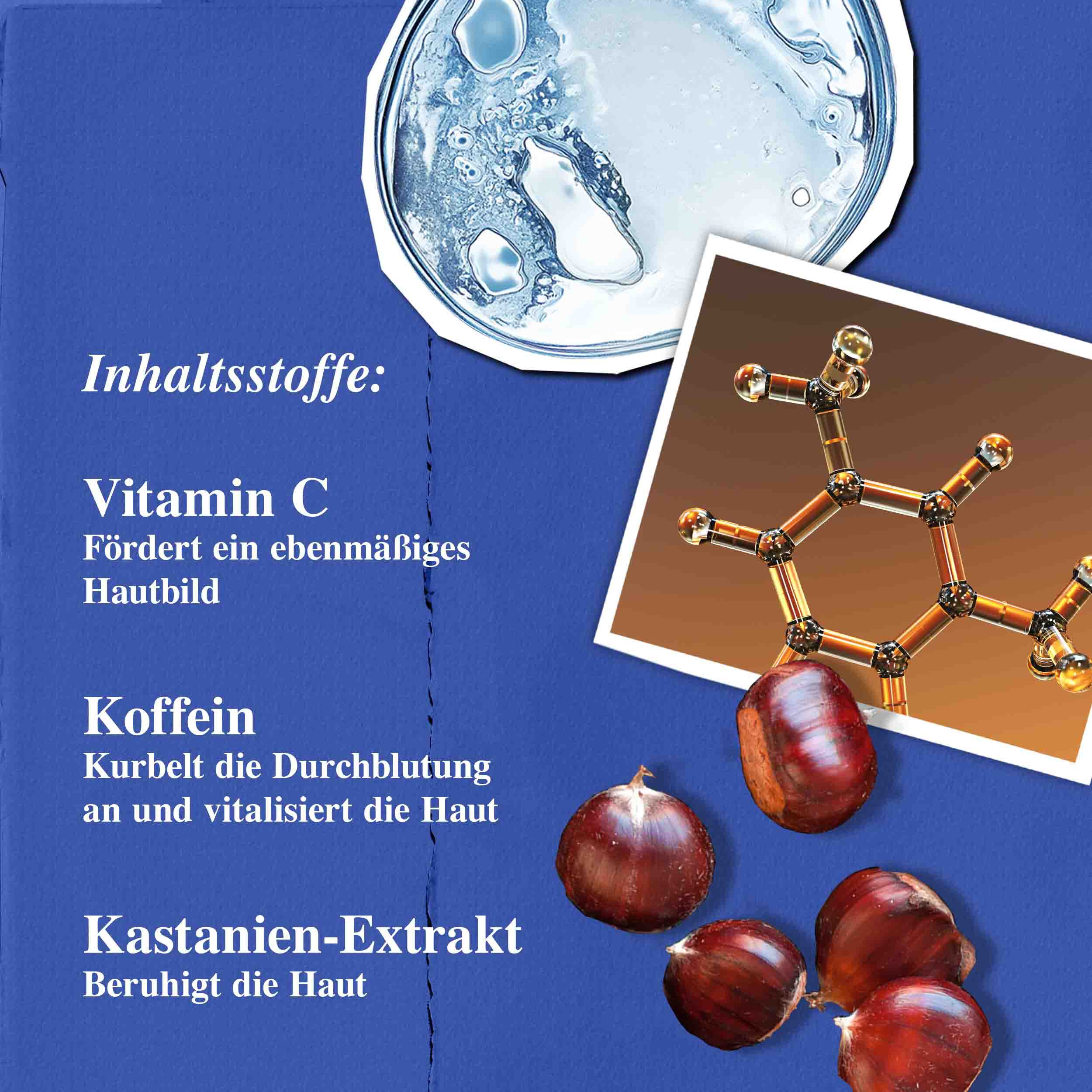 Inhaltsstoffe der Facial Fuel Energizing Moisture Treatment fur Manner – Vitamin C, Koffein, Kastanienextrakt