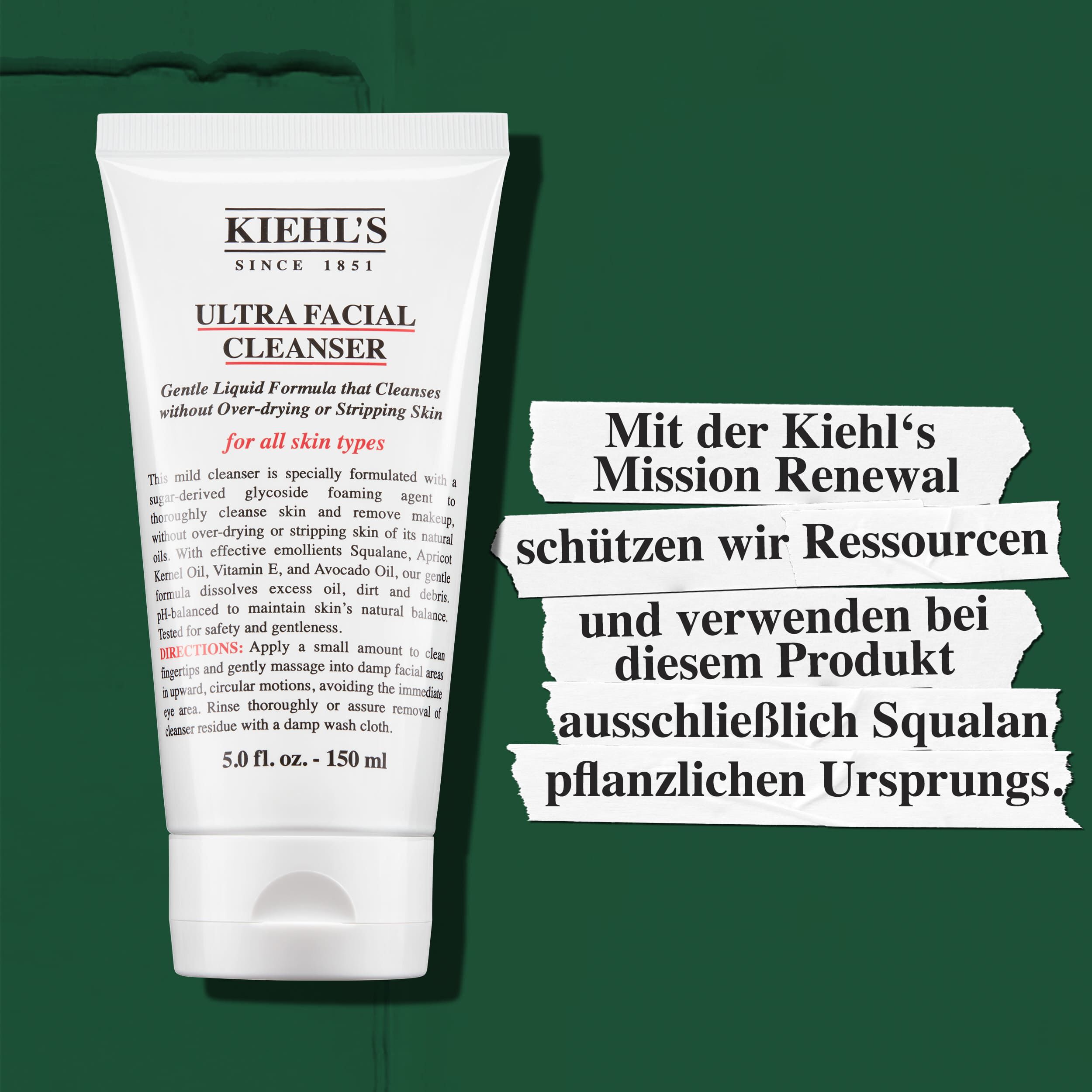 Routine-Illustration mit Kiehl's Ultra Facial Cleanser – Reinigen, Tonisieren, Hydratisieren, Feuchtigkeit fur unterwegs