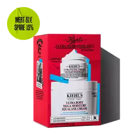 Kiehl's "Ultra-Hydrating Hits" gift set for face and body, featuring Ultra Facial Cream and Ultra Body Mega Moisture Squalane Cream. 