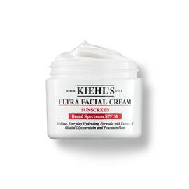 Ein 125-ml-Tiegel Kiehl's Ultra Facial Cream SPF 30 mit aufgeschlagener Textur vor weißem Hintergrund.