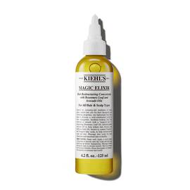 Eine 125-ml-Flasche Kiehl's Magic Elixir Hair Oil vor weißem Hintergrund.