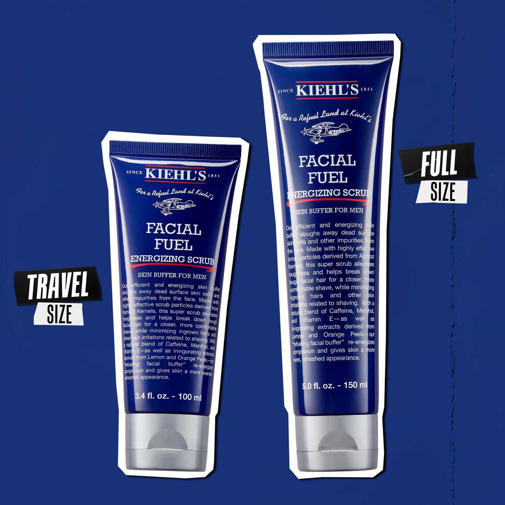 Reise- und Originalgroße der Facial Fuel Energizing Scrub Tuben.