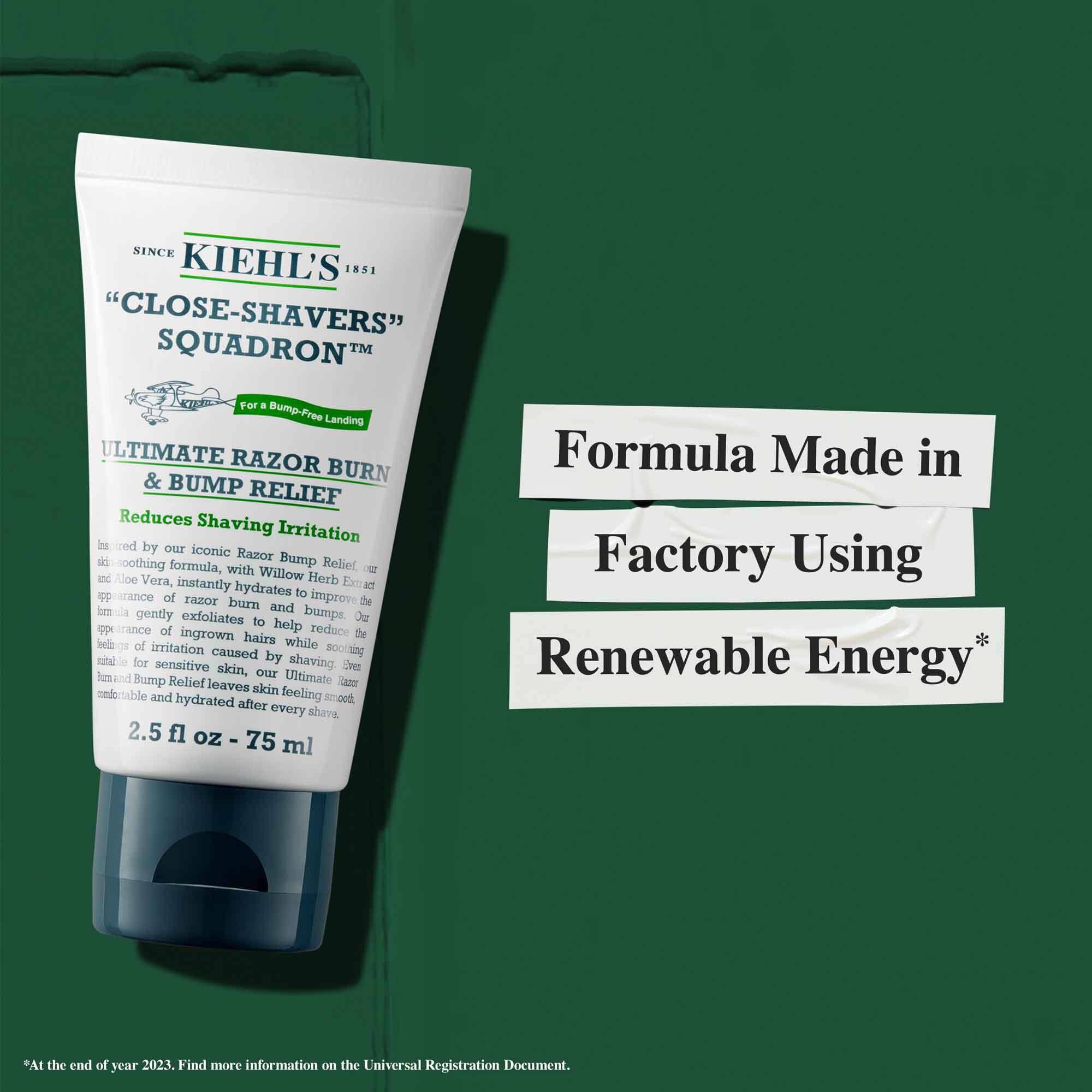 Tube Close Shavers Squadron Smooth Glider Precision Shave Lotion mit Nachhaltigkeitsinformation: „Formel hergestellt in einem Werk mit erneuerbarer Energie.“
