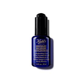 Eine 30-ml-Flasche Kiehl's Midnight Recovery Concentrate Gesichtsol vor weißem Hintergrund.