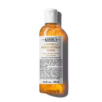 Eine 250-ml-Flasche Kiehl's Calendula Herbal-Extract Toner mit einer klaren Flussigkeit und goldenem Farbton.