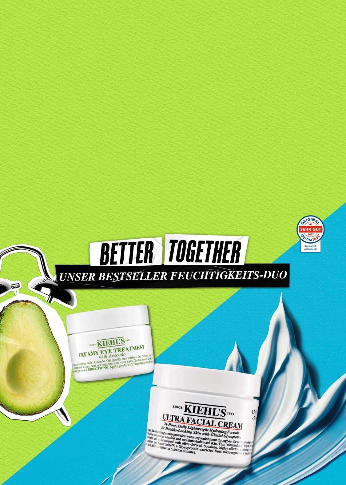 Kiehl's Better Together – Unser Bestseller Feuchtigkeits-Duo: Creamy Eye Treatment with Avocado und Ultra Facial Cream, mit "Sehr Gut" Dermatest-Siegel 2025
