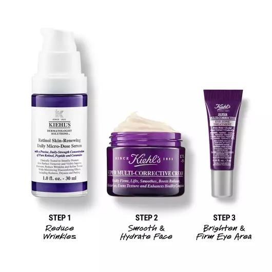 Kiehl‘s Retinol Tagesserum, Tagescreme und Augencreme nebeneinander