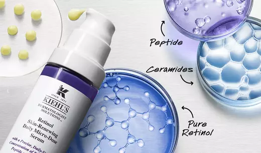 Kiehl‘s Retinol Seren vor verschiedenen chemischen Behaltnissen