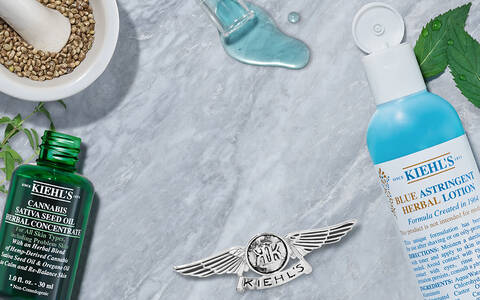 Banner mit einer Pipette und einem Cannabis Serum von Kiehls im Hintergrund